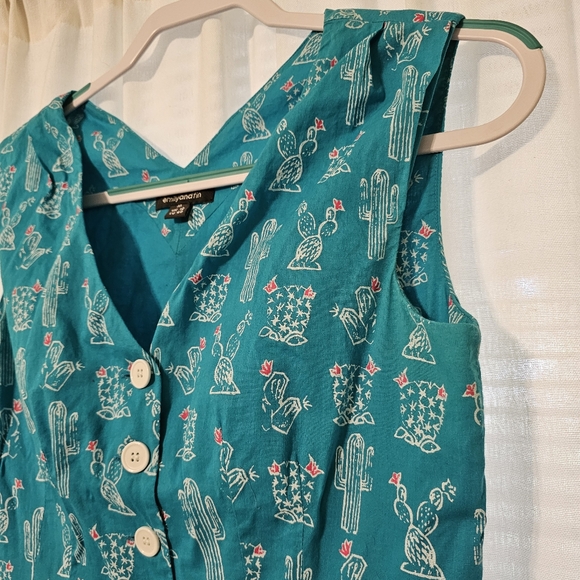 Emily and Fin turquoise cactus sleeveless button down dress with pockets (M) - Picture 8 of 9